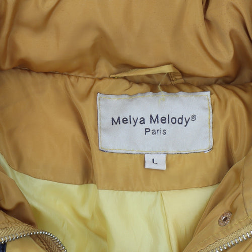 Melya Melody Womens Yellow Fur Trim Hooded Puffer Jacket L