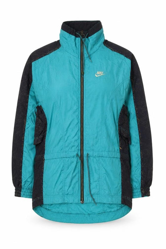 Front view of Nike Women’s Teal & Black Windbreaker Jacket, size S, Nylon 90s Style