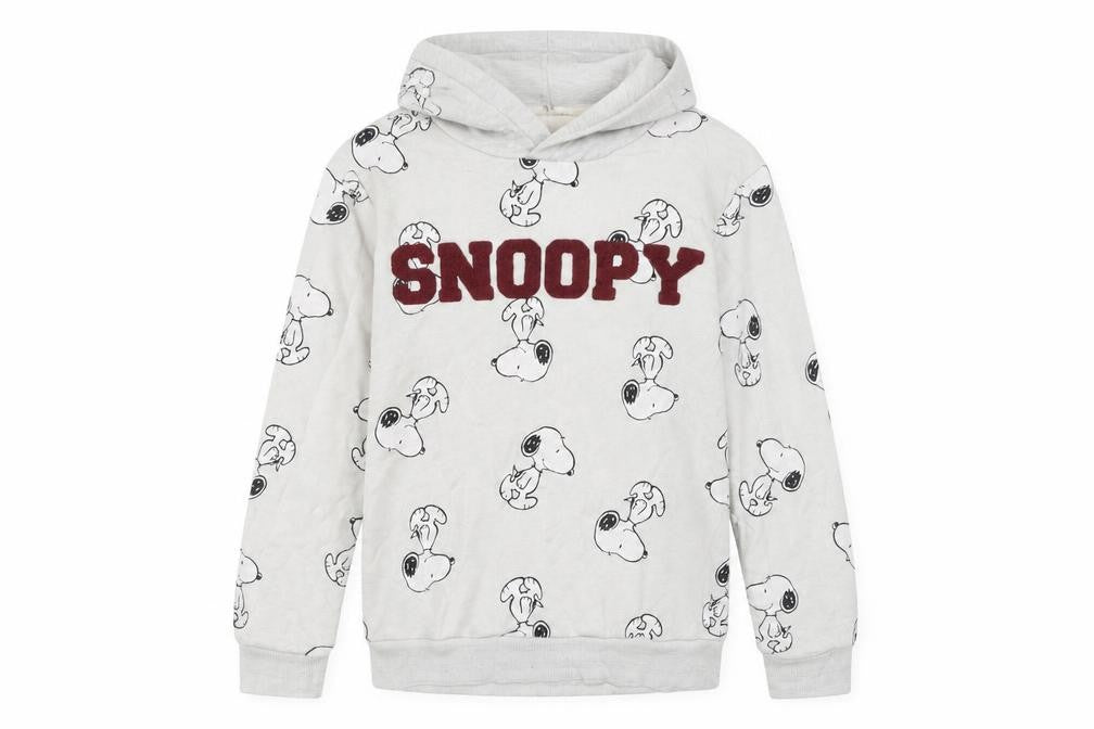 Front view of H&M boys’ grey snoopy pullover hoodie 9-10 years jersey cotton blend