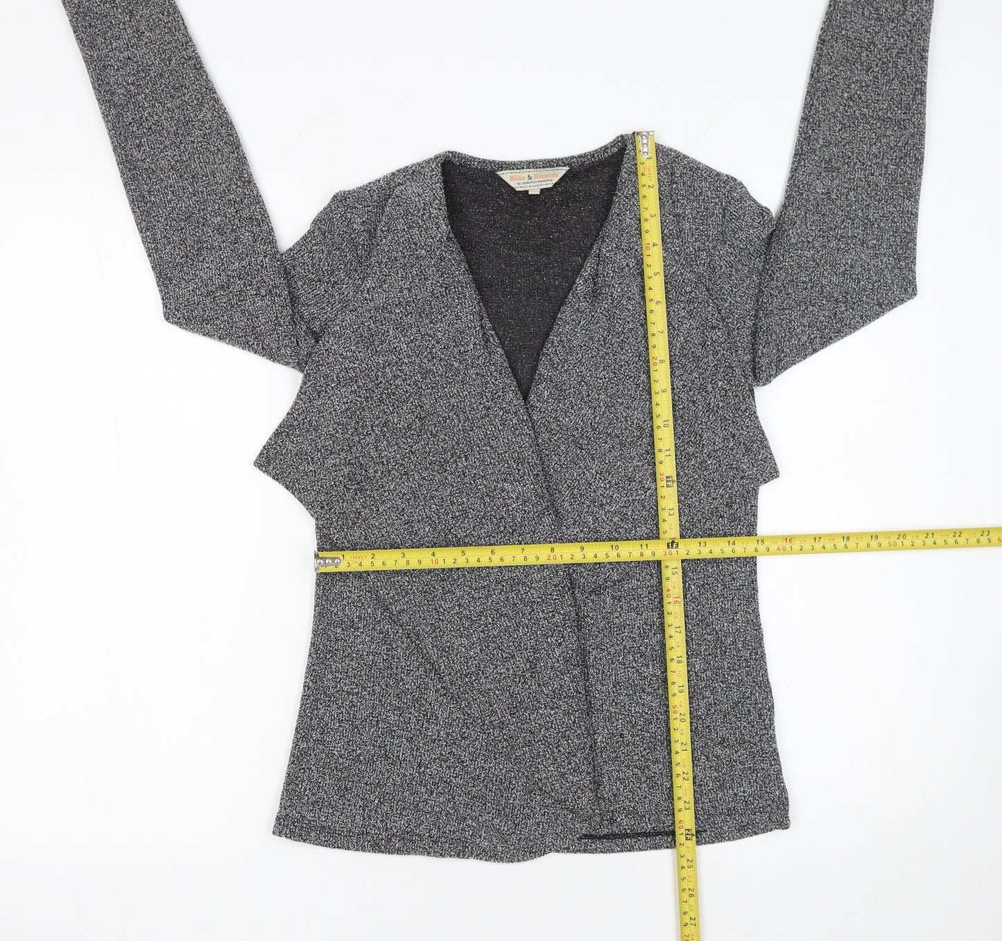 Billie & Blossom Women Grey Open Knit Cardigan Size 8 Regular