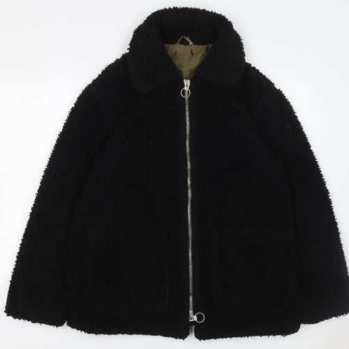 Topshop Women’s Black Teddy Fleece Zip Jacket Size 10