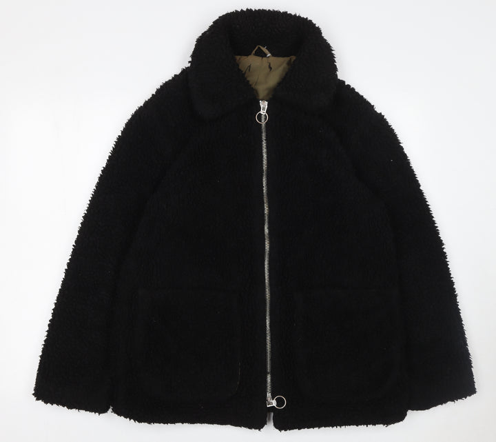 Topshop Women’s Black Teddy Fleece Zip Jacket Size 10