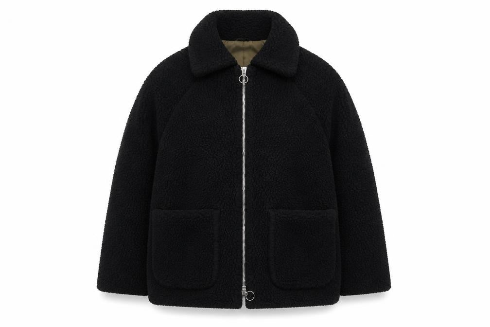 Topshop Women’s Black Teddy Fleece Zip Jacket Size 10