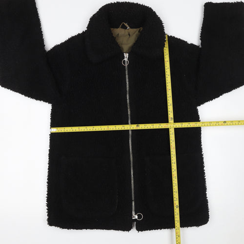 Topshop Women’s Black Teddy Fleece Zip Jacket Size 10
