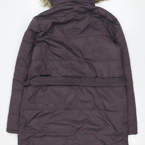 JustFab Women's Purple Long Belted Puffer Coat Hooded Size M