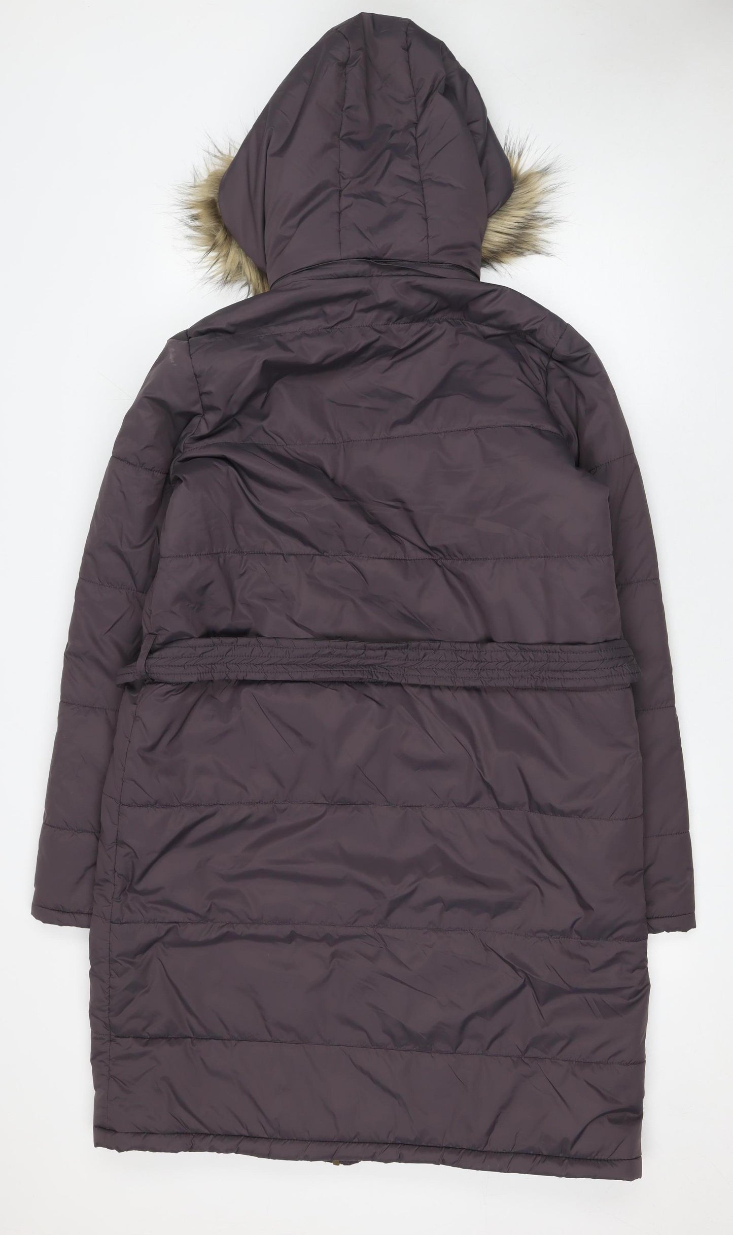 JustFab Women's Purple Long Belted Puffer Coat Hooded Size M