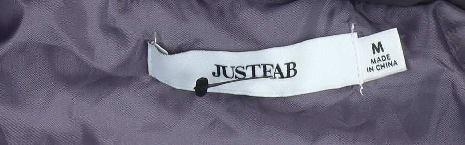 JustFab Women's Purple Long Belted Puffer Coat Hooded Size M