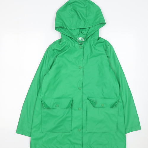 Zara Boys Green Hooded Rain Coat 11-12 Years Waterproof Mid-Length