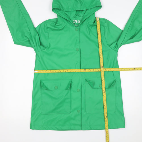 Zara Boys Green Hooded Rain Coat 11-12 Years Waterproof Mid-Length