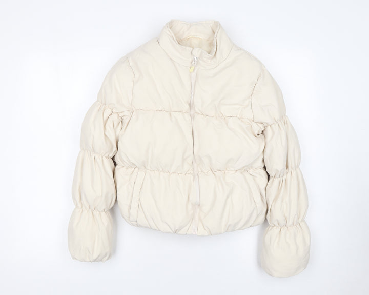 Matalan Girls Ivory Puffer Jacket 13 Years Short Zip Winter Coat