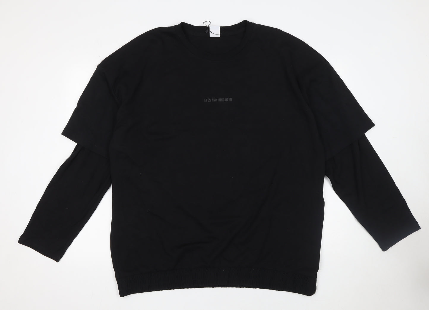 Zara Men's Black Long Sleeve Crew Neck Graphic T-Shirt XL