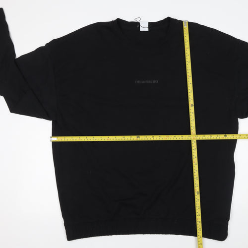 Zara Men's Black Long Sleeve Crew Neck Graphic T-Shirt XL