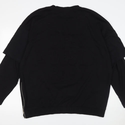 Zara Men's Black Long Sleeve Crew Neck Graphic T-Shirt XL