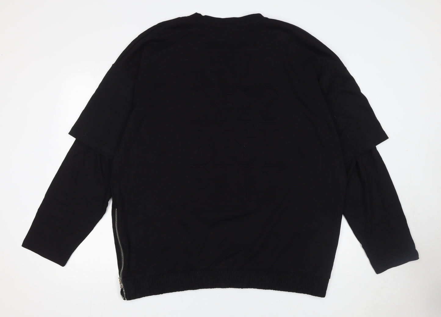 Zara Men's Black Long Sleeve Crew Neck Graphic T-Shirt XL