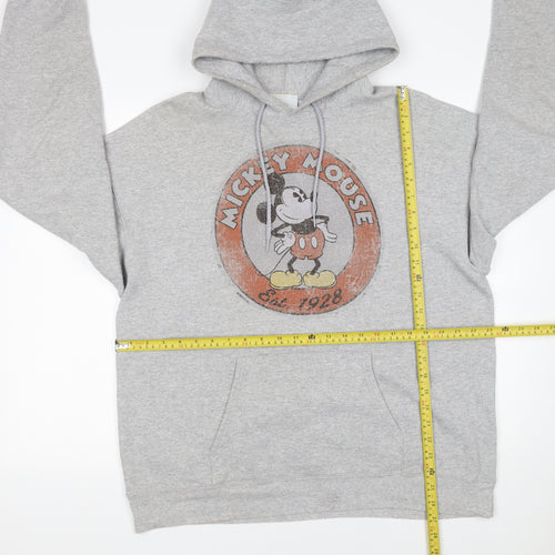 Disney Women’s Grey Hoodie Mickey Mouse Graphic L Pullover Cotton Blend