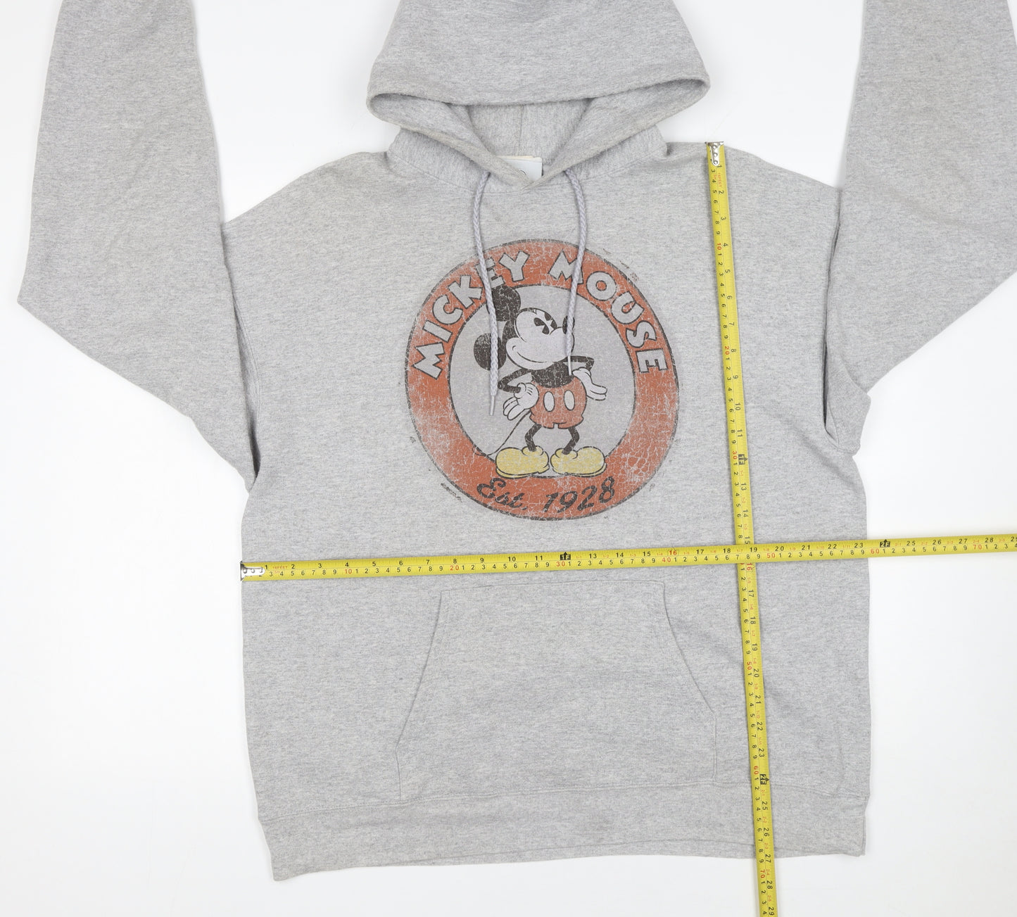 Disney Women’s Grey Hoodie Mickey Mouse Graphic L Pullover Cotton Blend