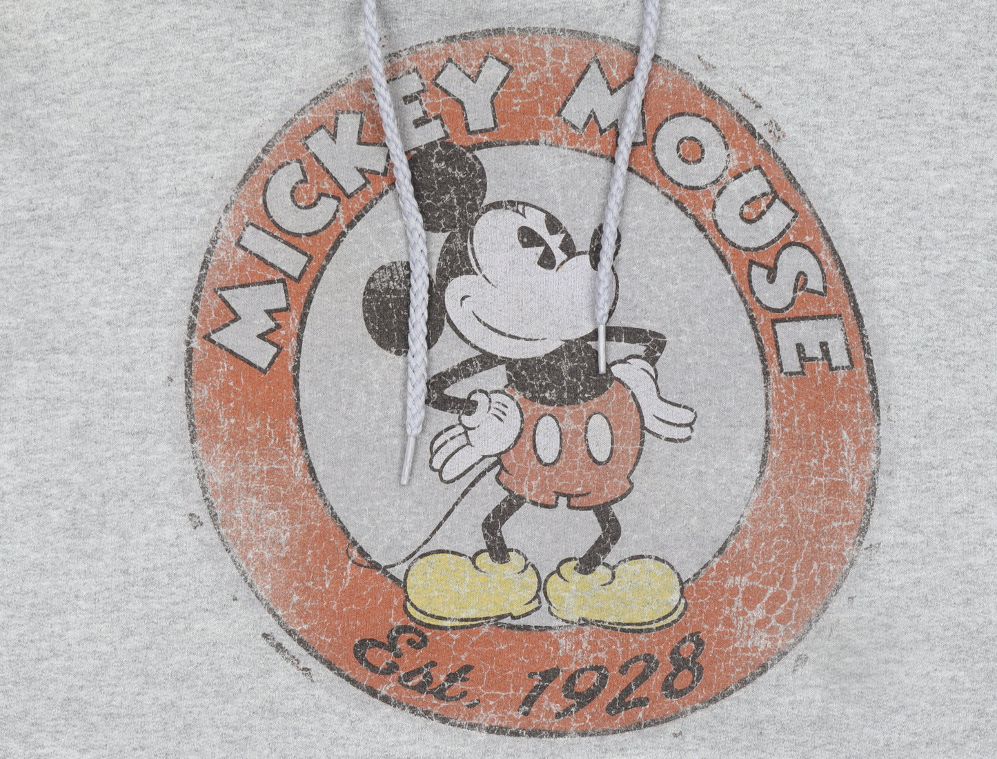 Disney Women’s Grey Hoodie Mickey Mouse Graphic L Pullover Cotton Blend