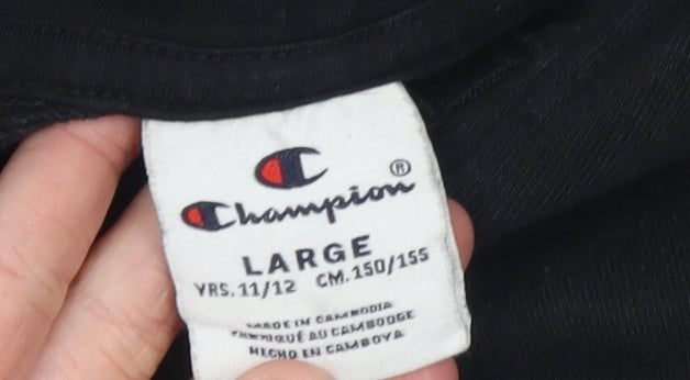 Champion Boys Black Hoodie Size 11-12 Years Pullover Cotton Blend Sweatshirt