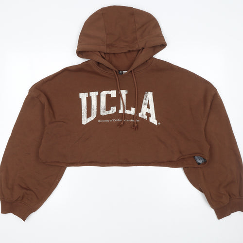 H&M Divided UCLA Brown Cropped Hoodie Women M Pullover Graphic Print