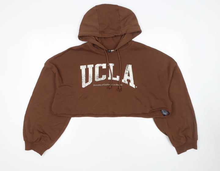 H&M Divided UCLA Brown Cropped Hoodie Women M Pullover Graphic Print