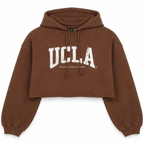 H&M Divided UCLA Brown Cropped Hoodie Women M Pullover Graphic Print