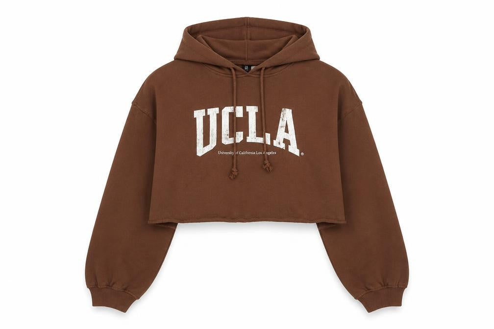 H&M Divided UCLA Brown Cropped Hoodie Women M Pullover Graphic Print