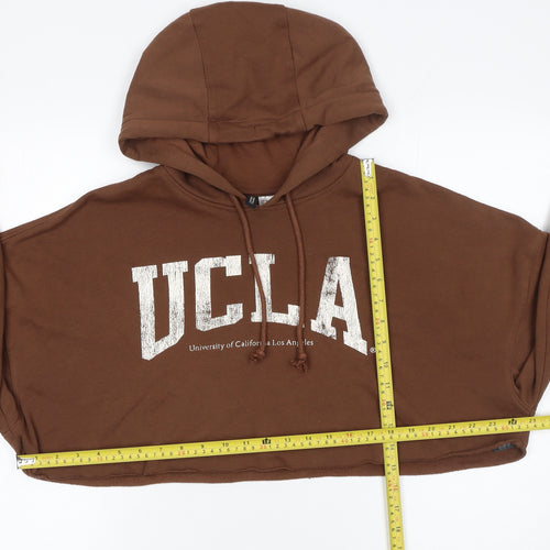 H&M Divided UCLA Brown Cropped Hoodie Women M Pullover Graphic Print