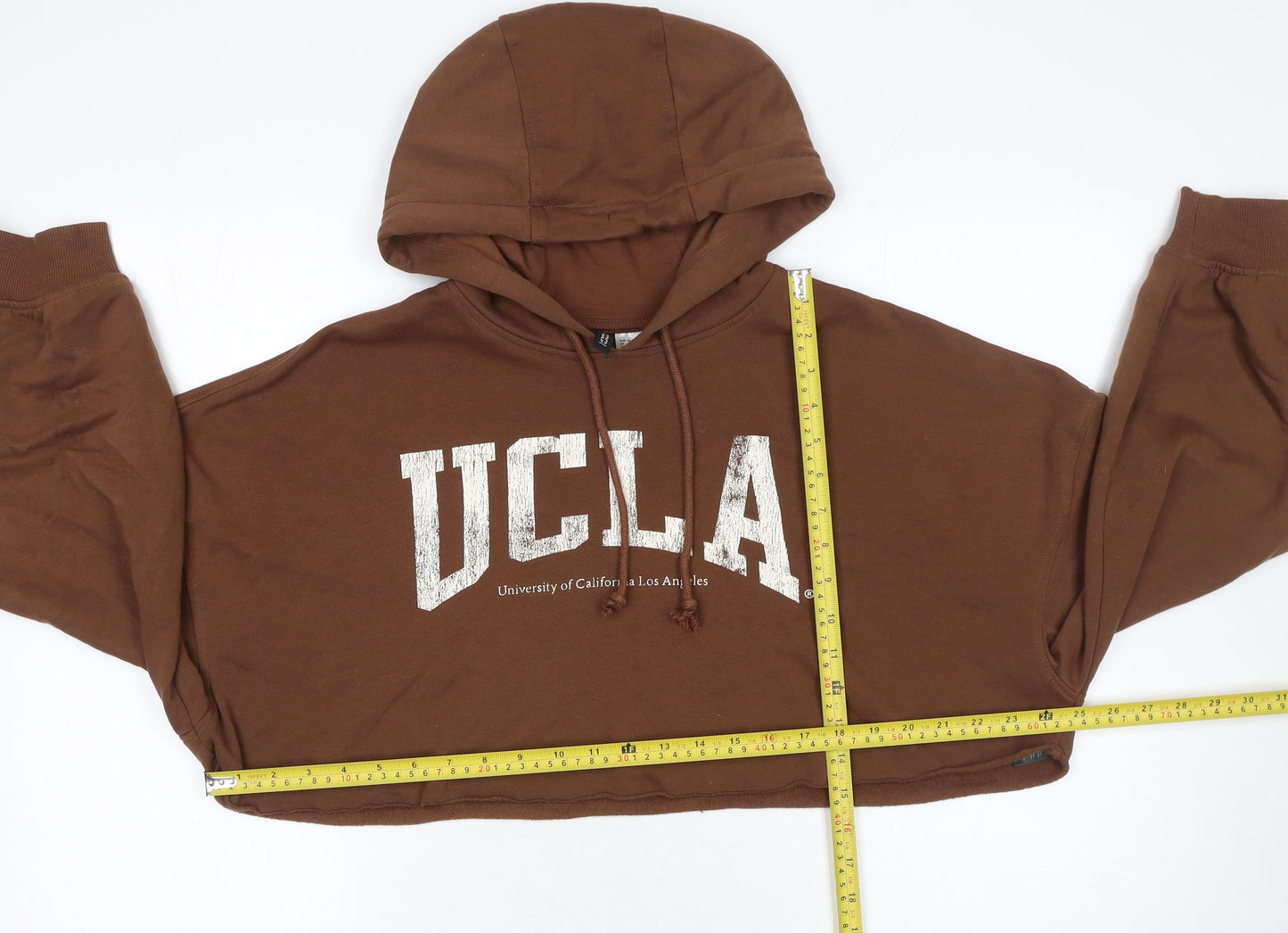 H&M Divided UCLA Brown Cropped Hoodie Women M Pullover Graphic Print