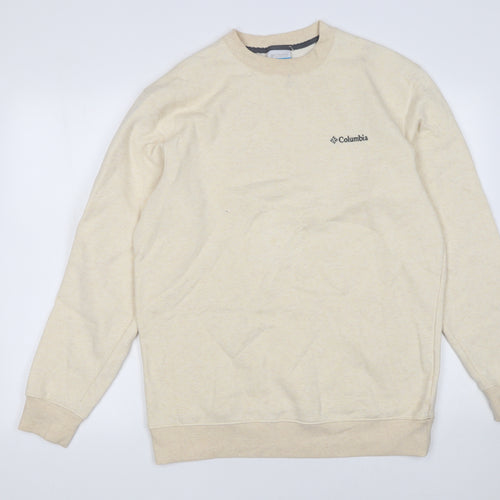 Columbia Men Beige Cotton Blend Crew Neck Sweatshirt M
