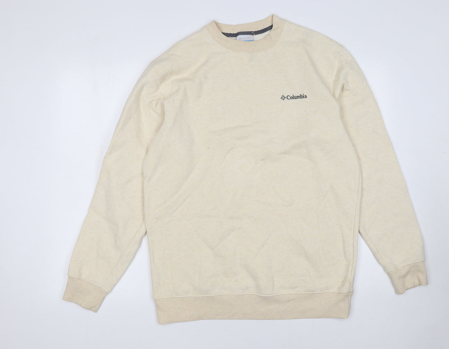 Columbia Men Beige Cotton Blend Crew Neck Sweatshirt M