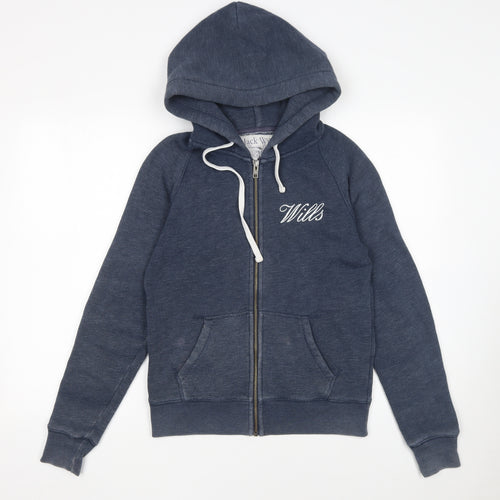 Jack Wills Womens Blue Full Zip Hoodie UK 10 Cotton Blend Casual