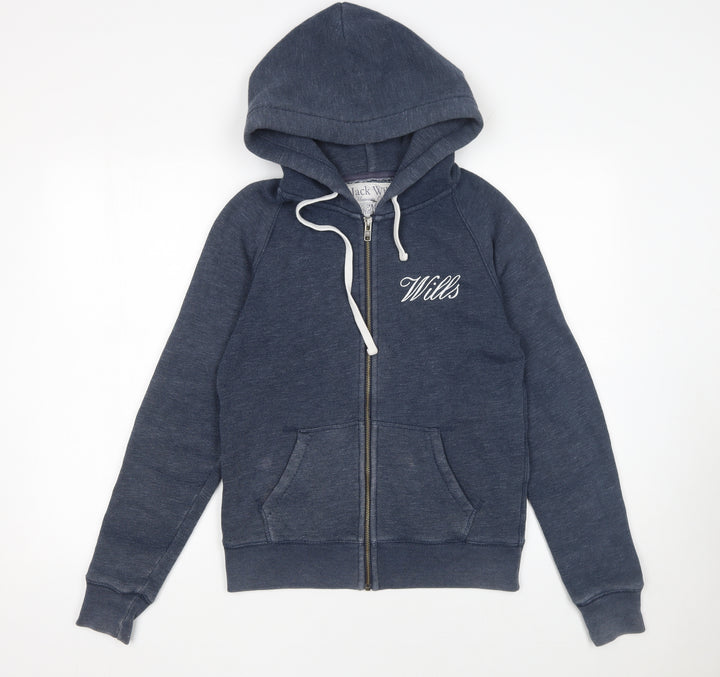 Jack Wills Womens Blue Full Zip Hoodie UK 10 Cotton Blend Casual