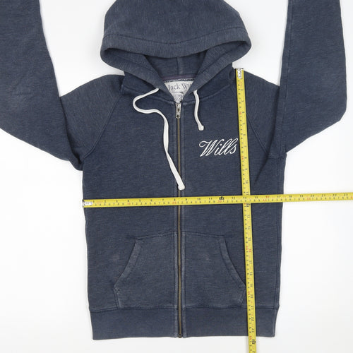 Jack Wills Womens Blue Full Zip Hoodie UK 10 Cotton Blend Casual