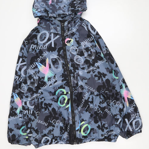 Fashion Men's Blue Camouflage Printed Hooded Windbreaker Jacket M