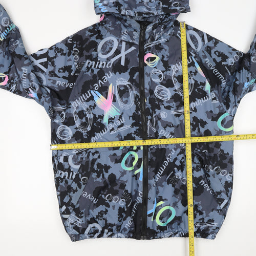Fashion Men's Blue Camouflage Printed Hooded Windbreaker Jacket M