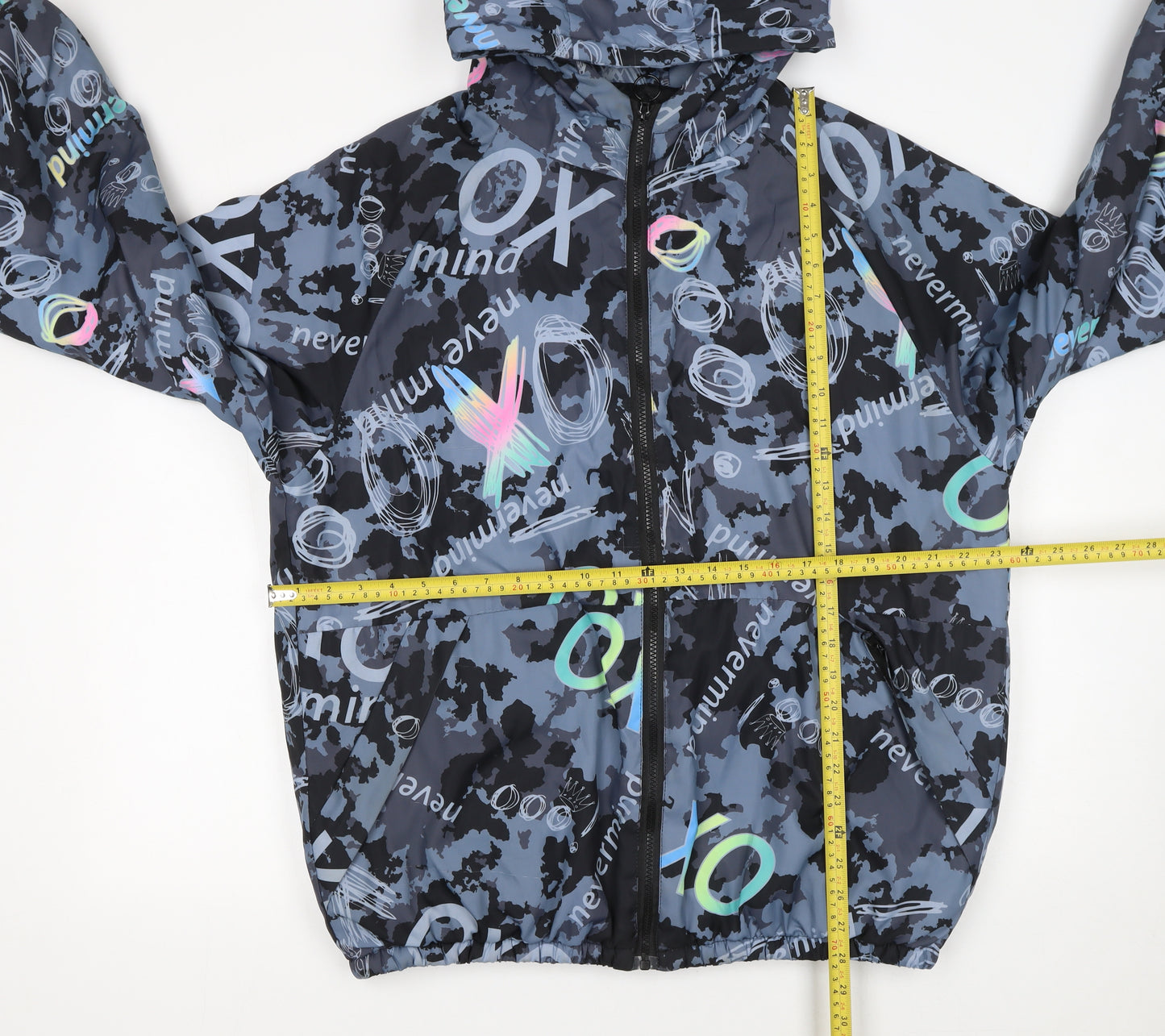 Fashion Men's Blue Camouflage Printed Hooded Windbreaker Jacket M
