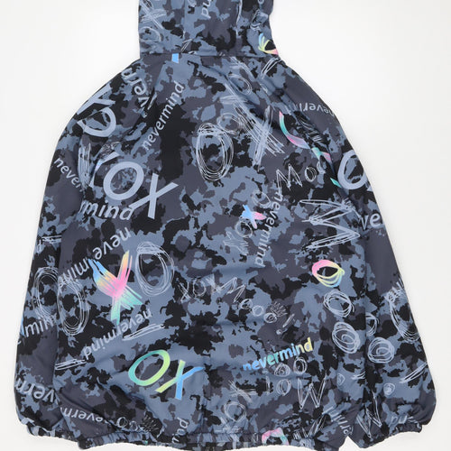 Fashion Men's Blue Camouflage Printed Hooded Windbreaker Jacket M