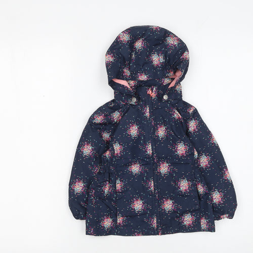 Name It Girls Blue Floral Hooded Rain Coat Jacket 2 Years