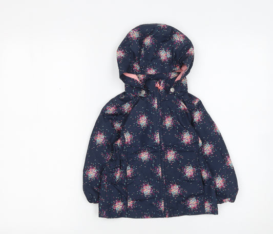 Name It Girls Blue Floral Hooded Rain Coat Jacket 2 Years