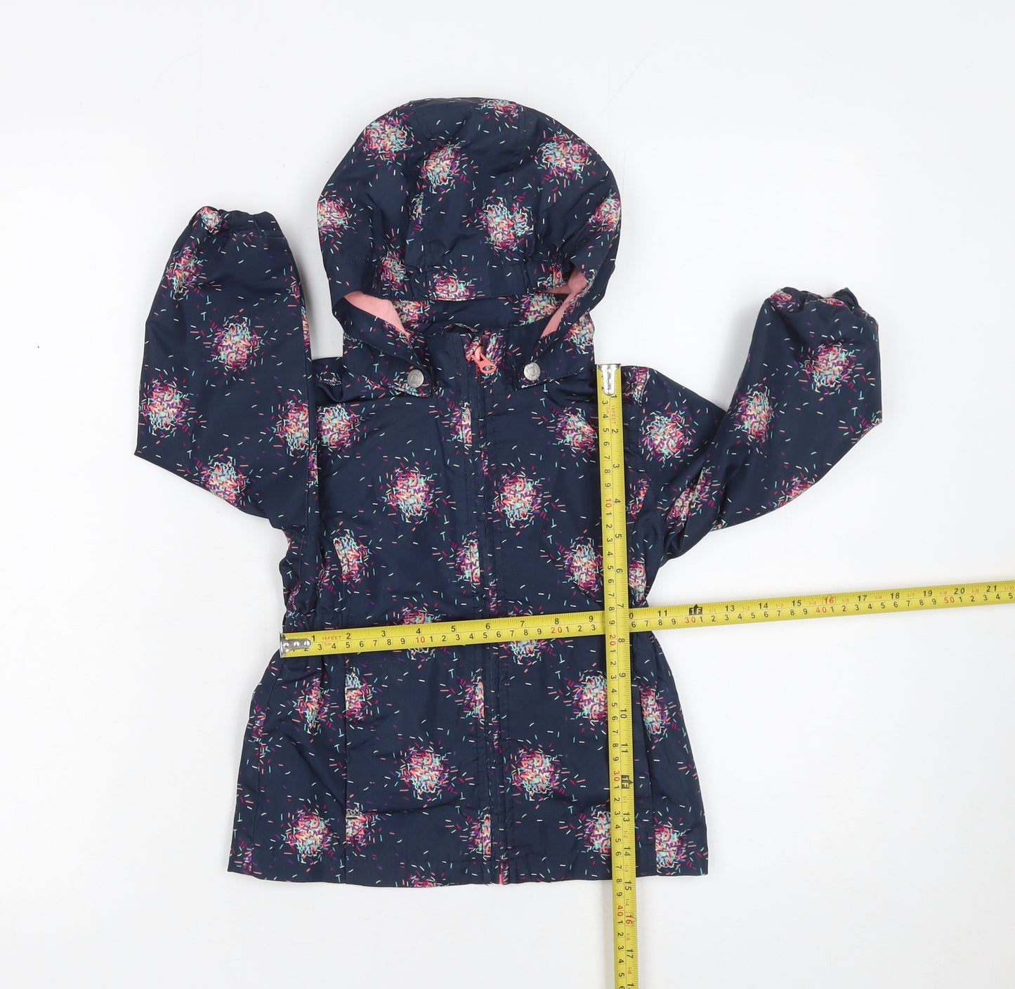 Name It Girls Blue Floral Hooded Rain Coat Jacket 2 Years