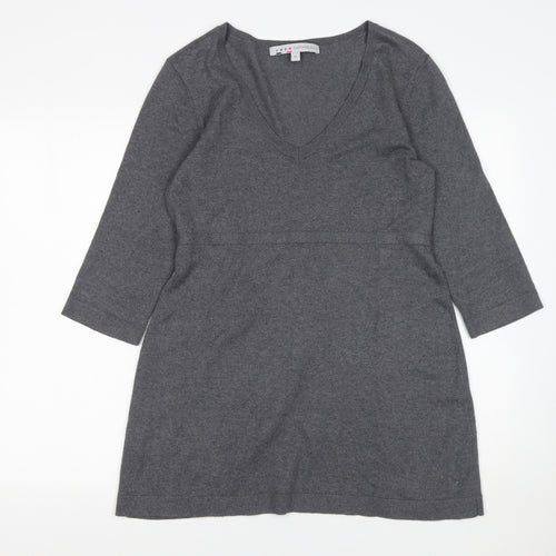 Crew Clothing Co. Women’s Grey Knit V-Neck Belted Sweater Dress Size 12