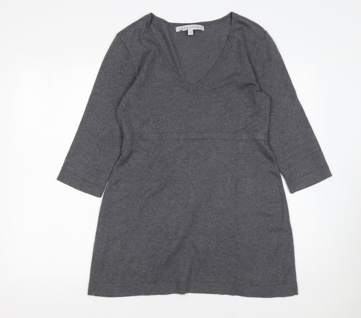 Crew Clothing Co. Women’s Grey Knit V-Neck Belted Sweater Dress Size 12