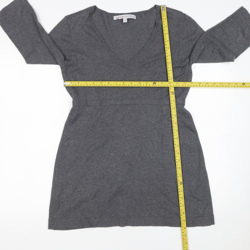 Crew Clothing Co. Women’s Grey Knit V-Neck Belted Sweater Dress Size 12