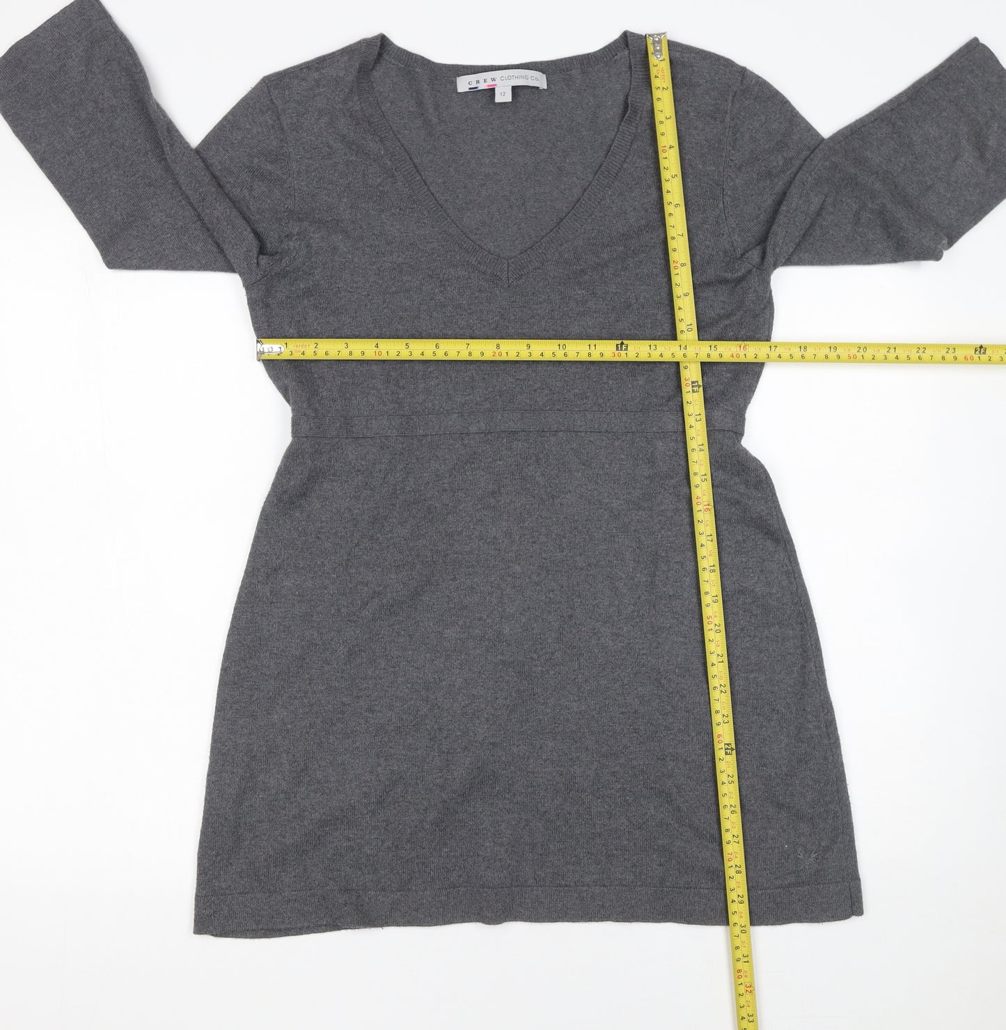 Crew Clothing Co. Women’s Grey Knit V-Neck Belted Sweater Dress Size 12