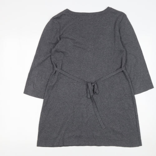 Crew Clothing Co. Women’s Grey Knit V-Neck Belted Sweater Dress Size 12