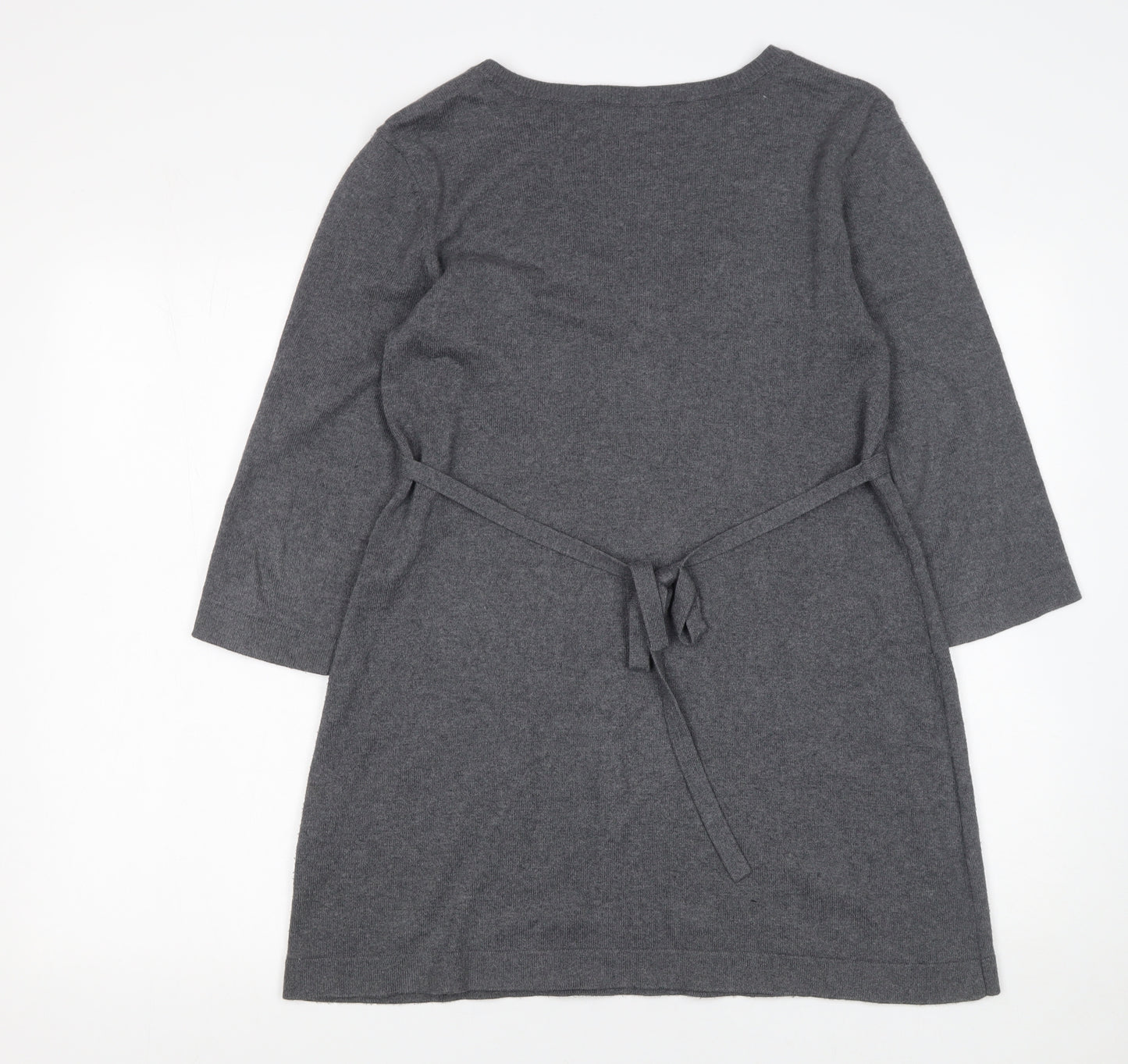 Crew Clothing Co. Women’s Grey Knit V-Neck Belted Sweater Dress Size 12