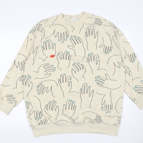 Monki Womens Beige Graphic Hand Print Sweatshirt XXS