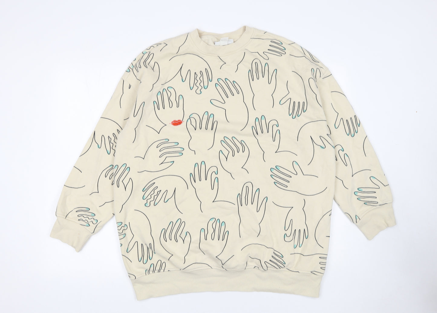 Monki Womens Beige Graphic Hand Print Sweatshirt XXS