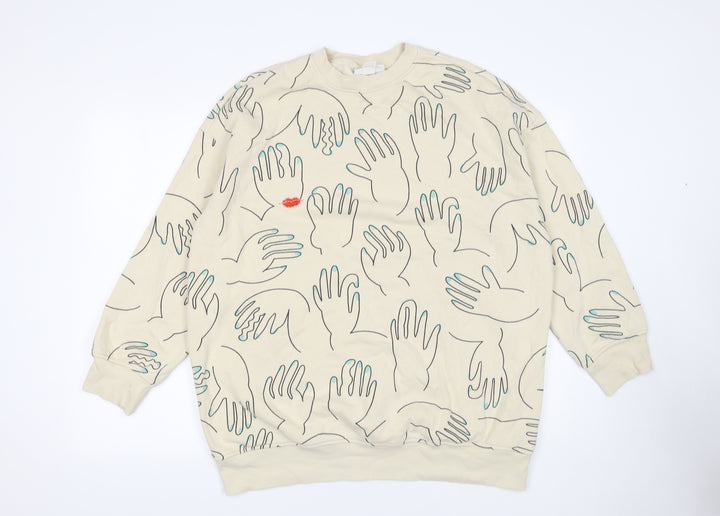 Monki Womens Beige Graphic Hand Print Sweatshirt XXS