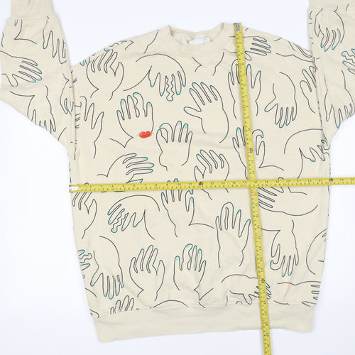 Monki Womens Beige Graphic Hand Print Sweatshirt XXS